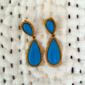 Turquoise Color Tear Drop Gold Statement Earrings